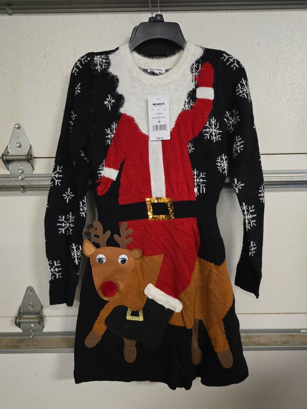 Born Famous Christmas Dress M Women Junior Dear Party Santa Stretch Snow Black